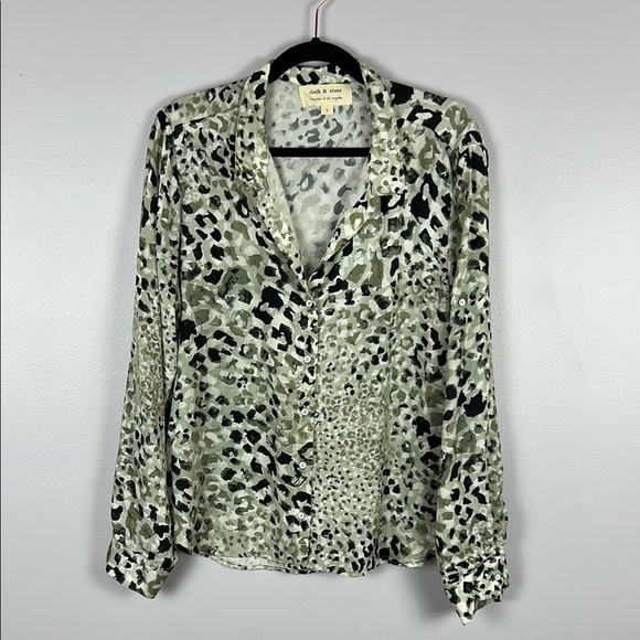 Cloth & Stone Leopard Print Lyocell Long Sleeve Button Down Shirt Large Grey - Picture 2 of 12